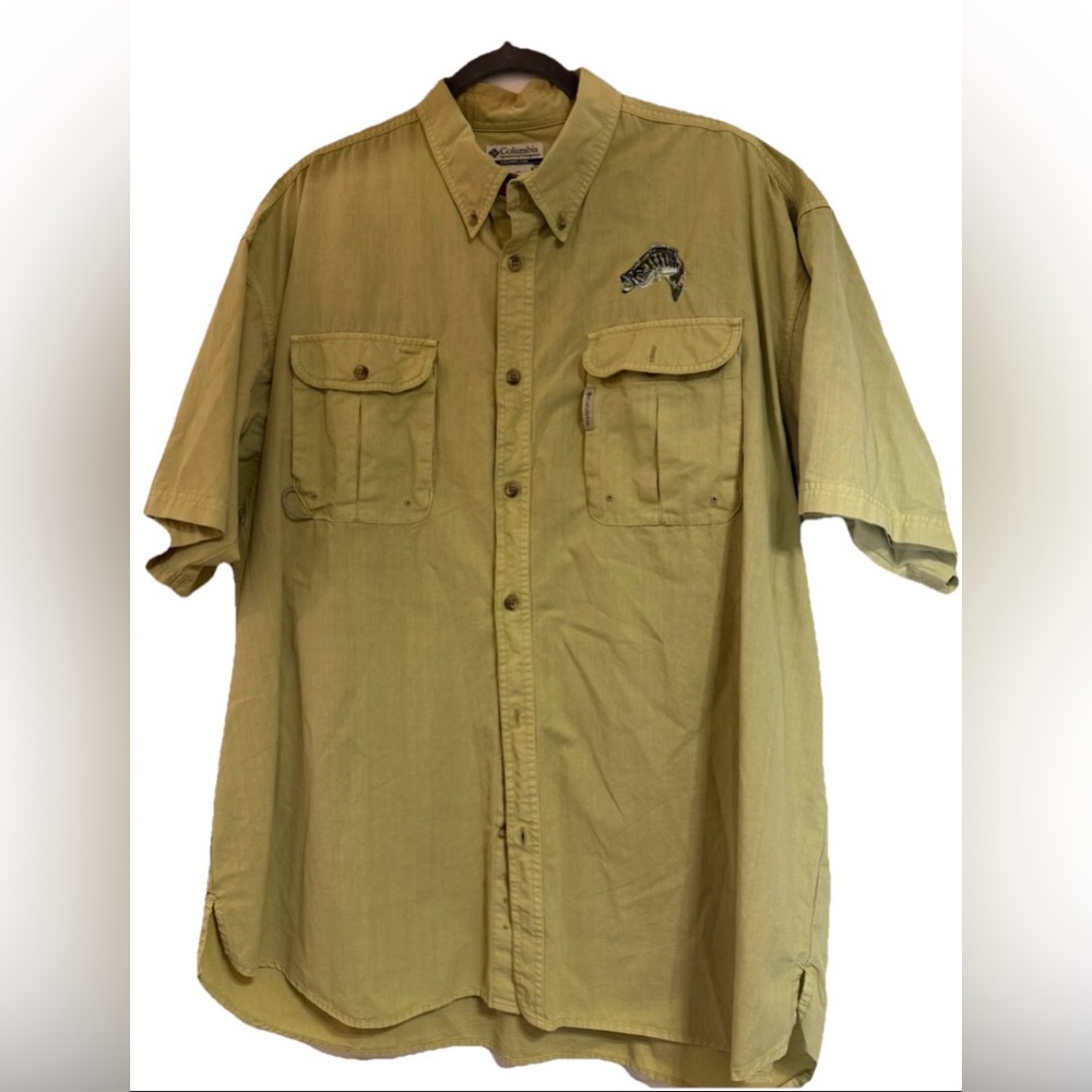 COLUMBIA PFG RANGER BOATS FISHING‎ SHIRT GREENISH BROWN COLOR SIZE XL EUC!